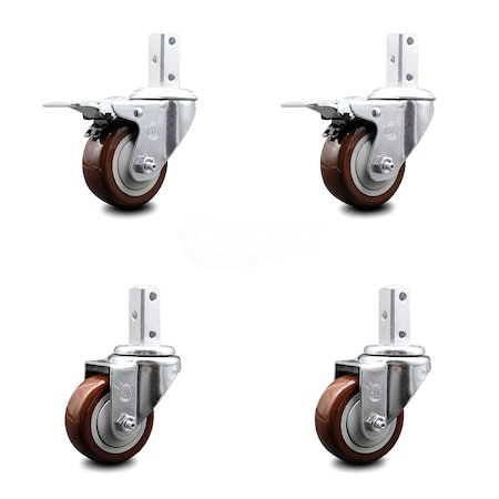 Service Caster 3 Inch Maroon Poly Swivel 3/4 Inch Square Stem Caster Total Lock Brakes, 2PK SCC-SQTTL20S314-PPUB-MRN-34-2-S-2